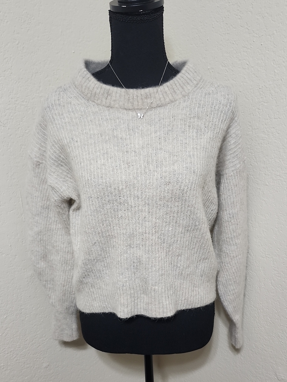 Everlane The Alpaca Ribbed Cocoon Crew Sweater Gray Sz L Good Condition